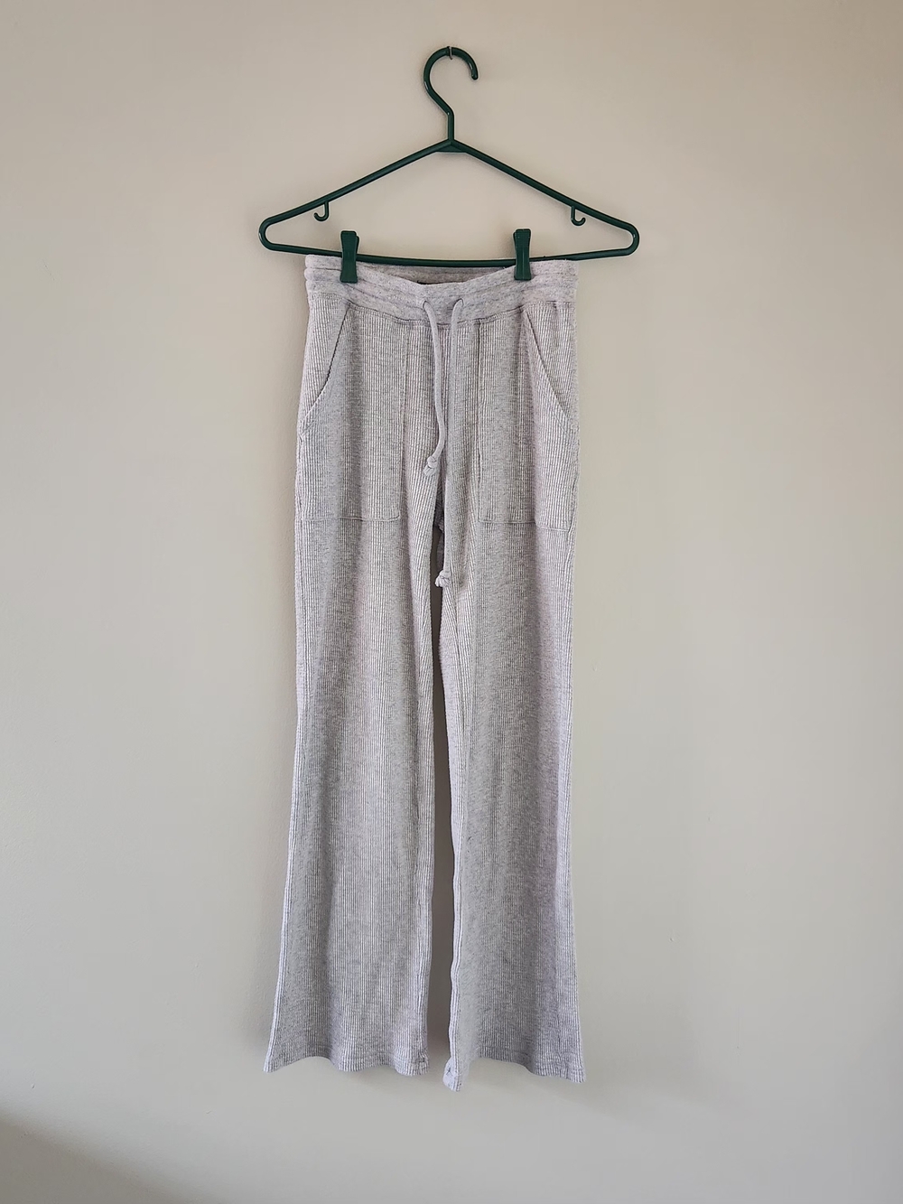 Aritzia Light Gray Wide-Leg Knit Drawstring Pants